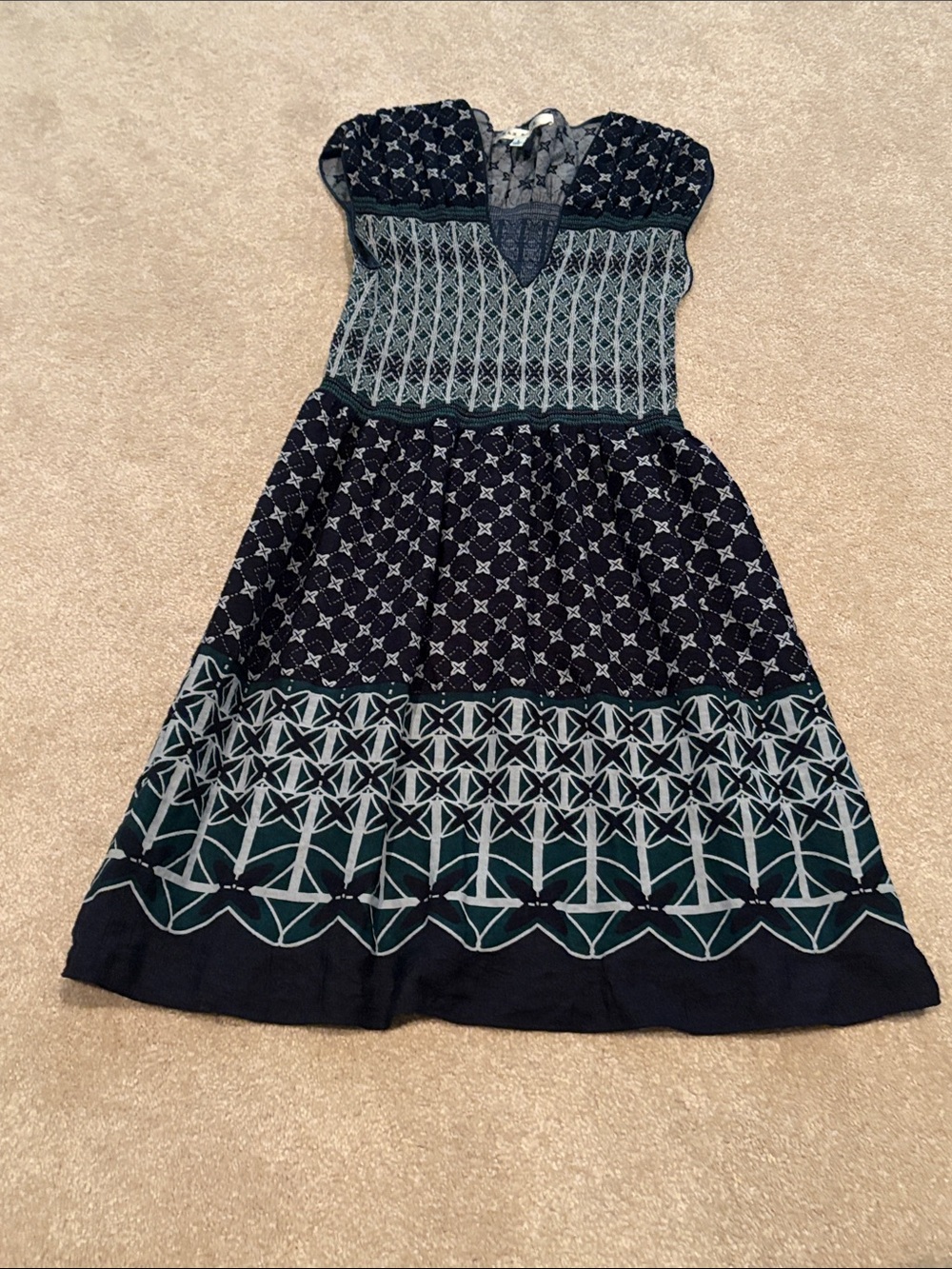 Women’s Navy and Teal Printed Midi Dress